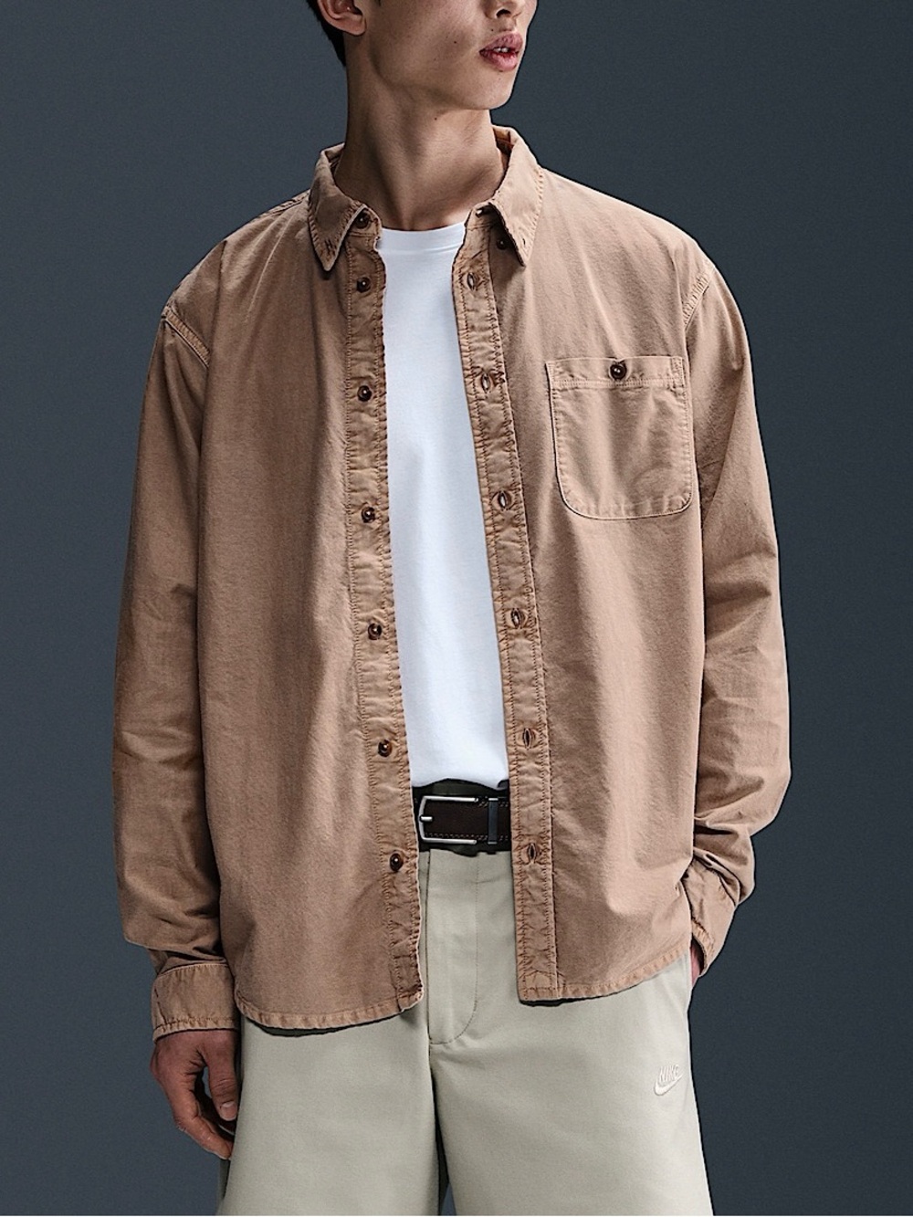 NWT $110 Nike Life Men's Oxford Shirt Large Pinkish Tan
